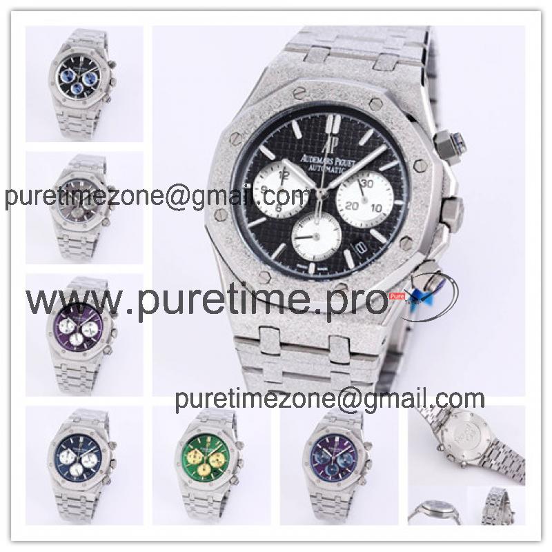 Replica Royal Oak Japan Quartz chronograph Movement Mens Watch Black Dial Frost Stainless steel C A27