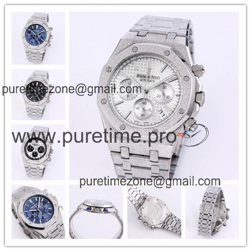 Replica Royal Oak Japan Quartz chronograph Movement Mens Watch Silver Dial Frost Stainless steel D A27