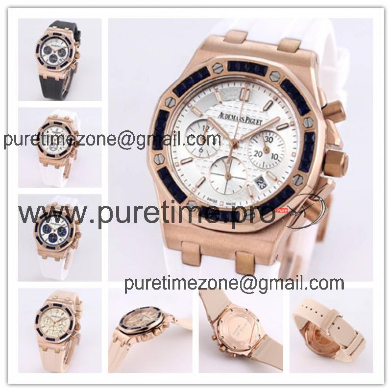 Replica Royal Oak Offshore Japan Quartz chronograph Movement Womens Watch White Dial Rubber Strap A A32