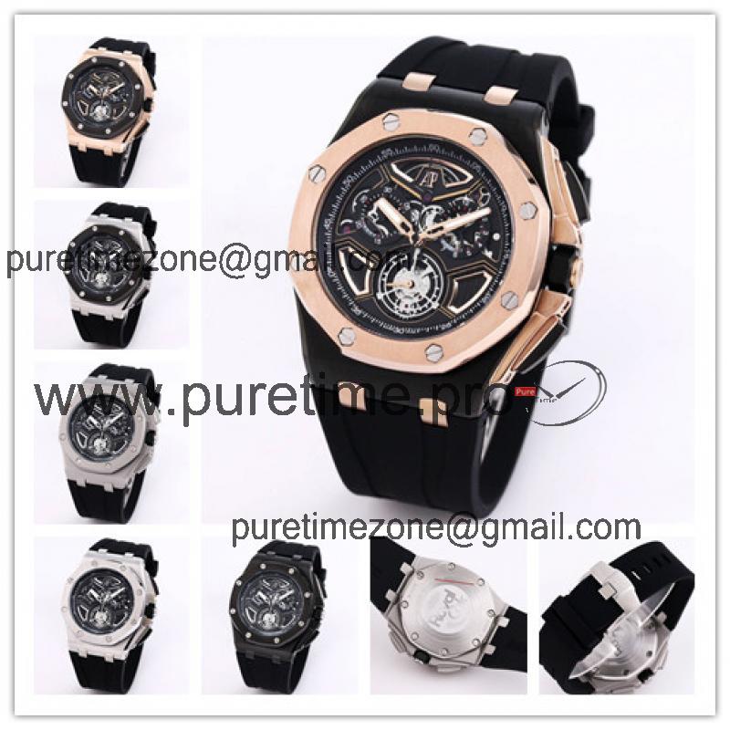 Replica Royal Oak Offshore Japan Quartz chronograph Movement Mens Watch Black Dial Rubber Strap A33