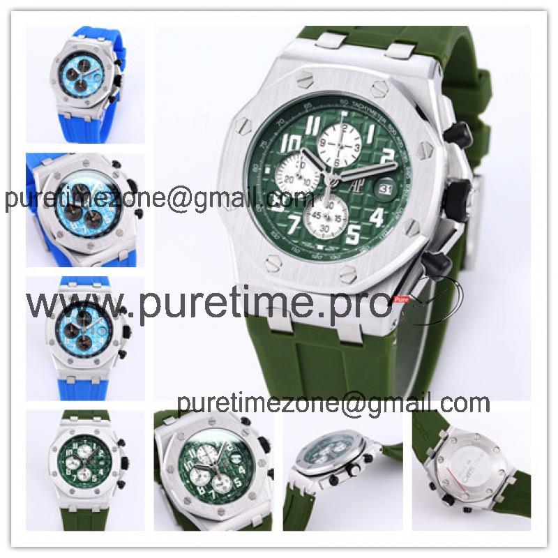 Replica Royal Oak Offshore Japan Quartz chronograph Movement Mens Watch Green Dial Rubber Strap A34