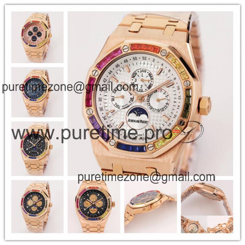 Replica Royal Oak A21j Automatic Movement Mens Watch White Dial Diamonds Case Rose Gold A37