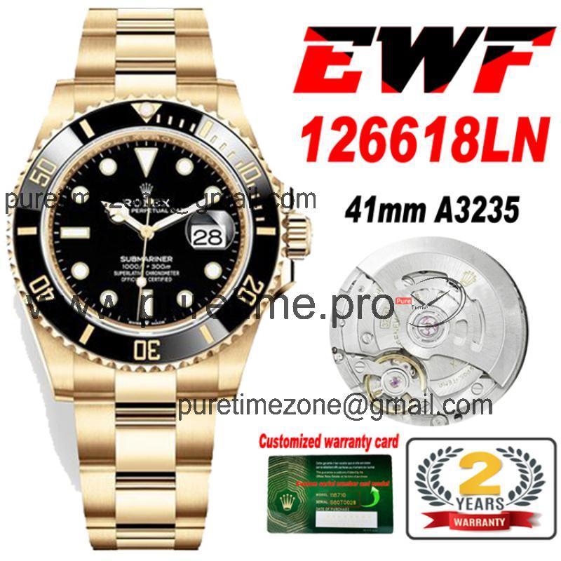 EWF Submariner 41 126618LN A3235 Automatic Mens Watch YG Ceramic Bezel Black Dial 904L SS Oyster Bracelet Best Edition