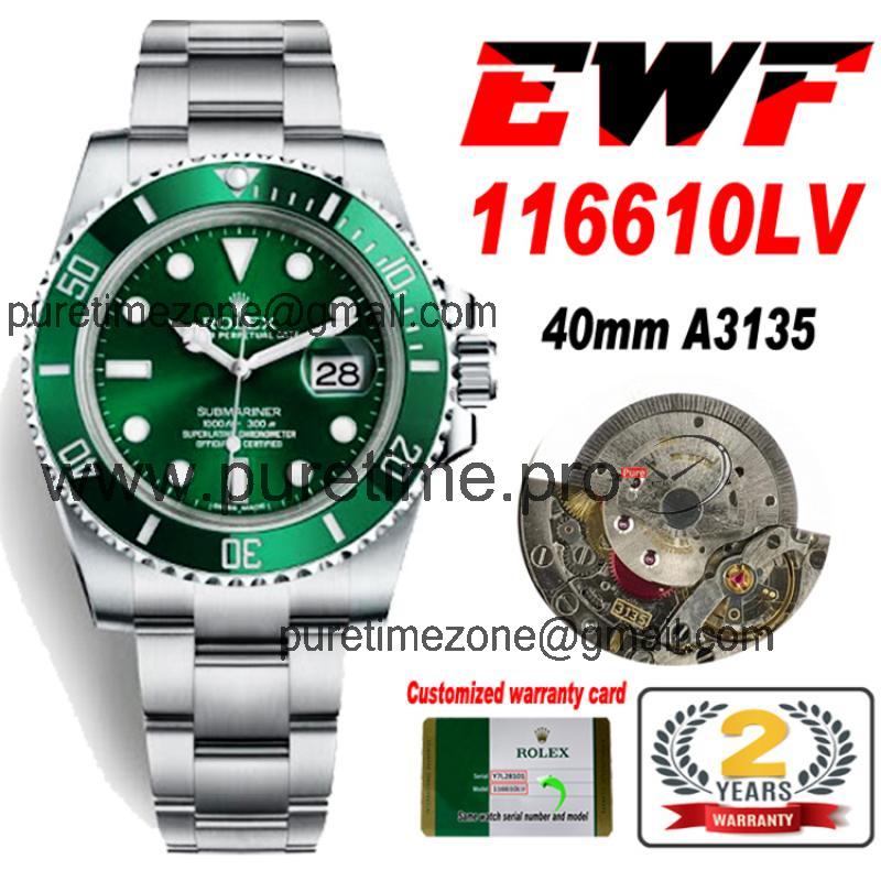 EWF V2 Submariner 40 116610LV A3135 Automatic Mens Watch Ceramic Bezel Green Dial 904L OysterSteel Bracelet Best Edition