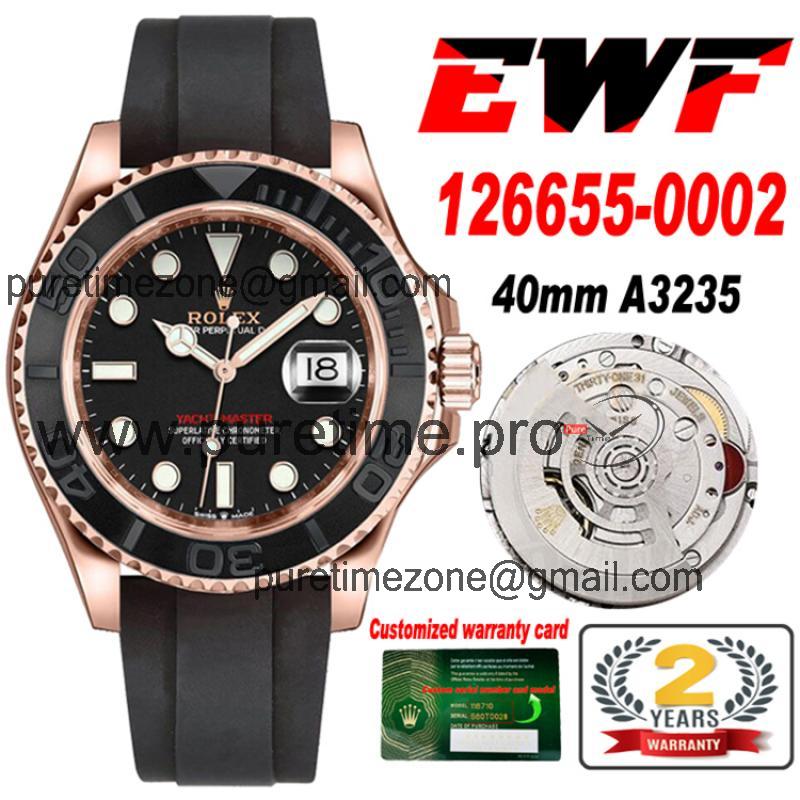 EWF Yacht-Master 40 126655 A3235 Automatic Mens Watch RG Black Dial Oysterflex Rubber Strap Best Edition