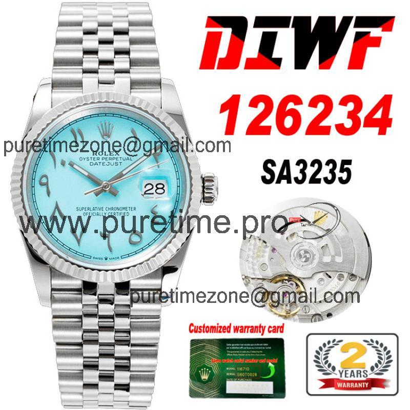 Datejust 36 126234 A3235 Automatic Unisex Watch Best Edition DIWF Tiffany Blue Arabic Dial 904L Jubilee SS Bracelet