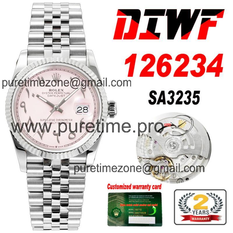 Datejust 36 126234 A3235 Automatic Unisex Watch Best Edition DIWF Pink Arabic Script Dial 904L Jubilee Steel Bracelet