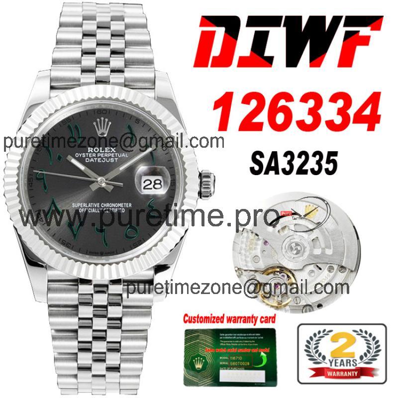 Datejust 41 126334 A3235 Automatic Mens Watch Best Edition DIWF Gray Green Arabic Script Dial 904L Jubilee SS Bracelet