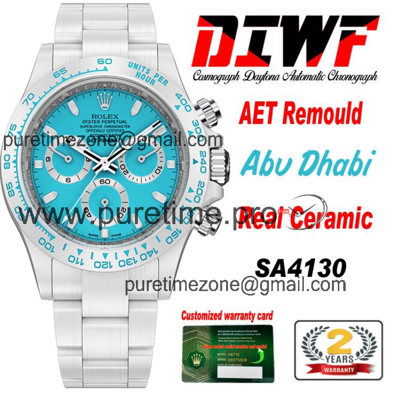 AET Remould Abu Dhabi SA4130 Automatic Chronograph Unisex Watch Best Edition DIWF Real Ceramic Tiffany Blue Dial