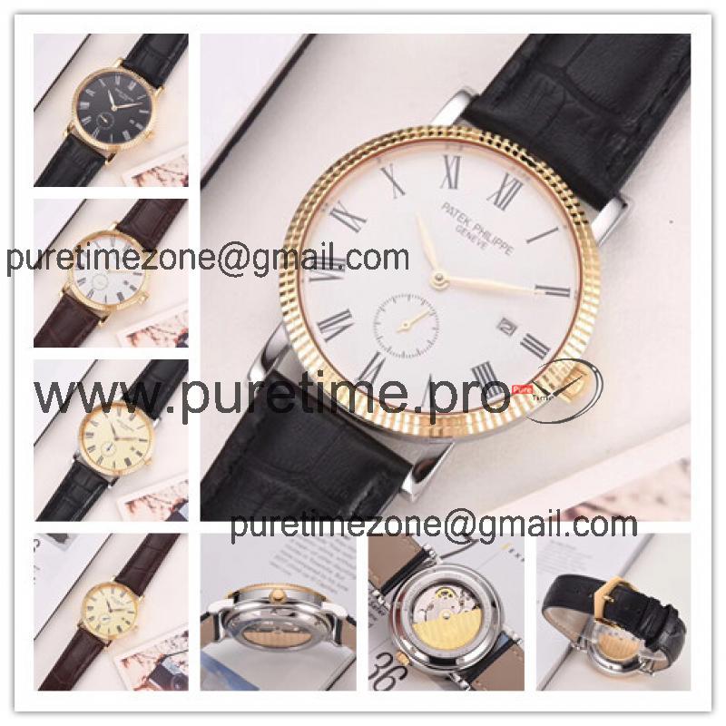 Replica Calatrava A21j Automatic Movement Mens Watch White Dial Leather Strap A E11