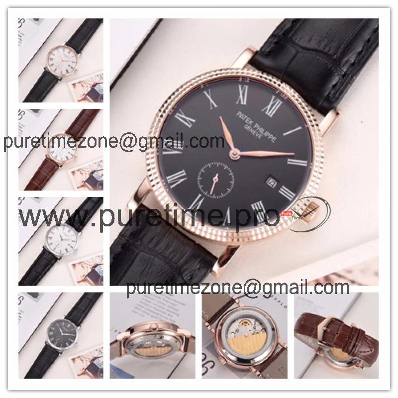 Replica Calatrava A21j Automatic Movement Mens Watch Black Dial Leather Strap B E11