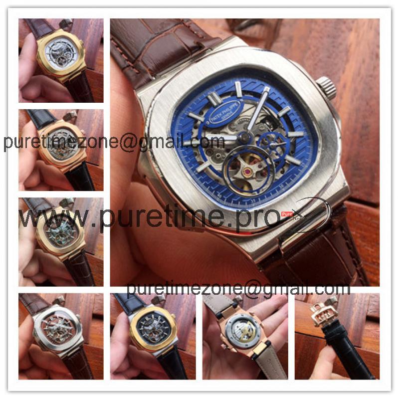 Replica Nautilus Japan Miyota 8215 Automatic Movement Mens Watch Skeleton Dial Leather Strap C E14