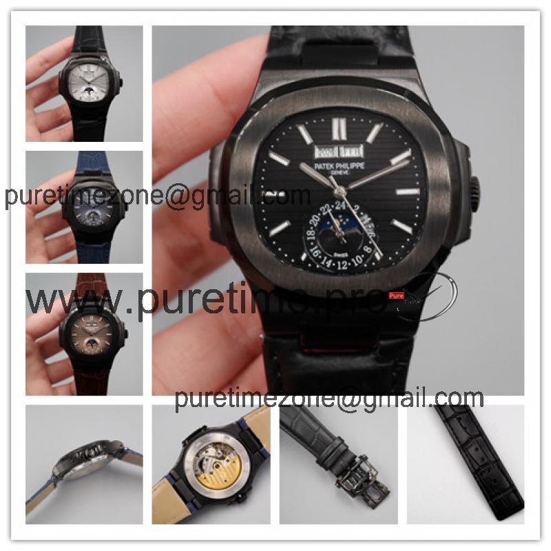 Replica Nautilus A21j Automatic Movement Mens Watch Black Dial Leather Strap E E18