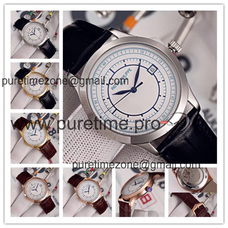 Replica Calatrava A21j Automatic Movement Mens Watch White Dial Leather Strap E27