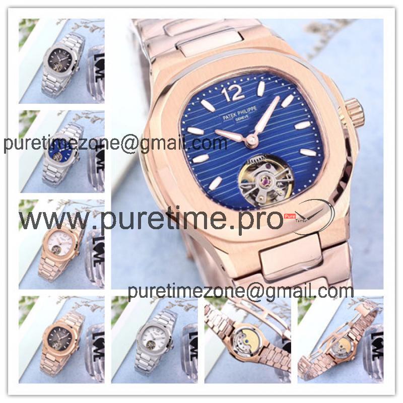 Replica Nautilus A21j Automatic Movement Womens Watch Blue Tourbillon Dial Rose Gold B E34