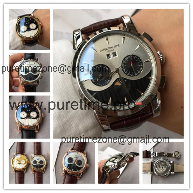 Replica Grand Complications A21j Automatic Movement Mens Watch Gray Black Dial Leather Strap A E37