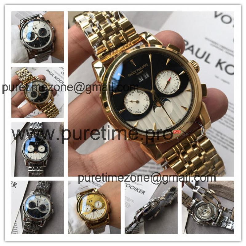 Replica Grand Complications A21j Automatic Movement Mens Watch Black White Dial Yellow Gold B E37