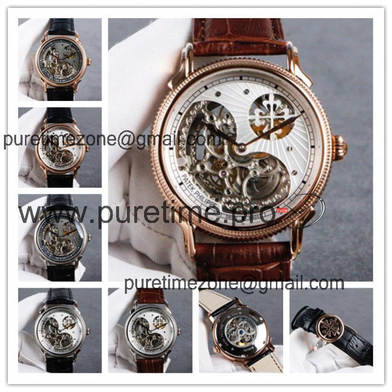 Replica Calatrava A21j Automatic Movement Mens Watch Skeleton Dial Leather Strap A E52