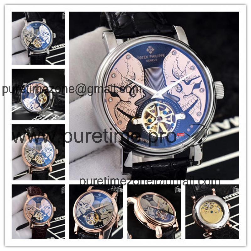 Replica Calatrava A21j Automatic Movement Mens Watch Skeleton Dial Leather Strap E62