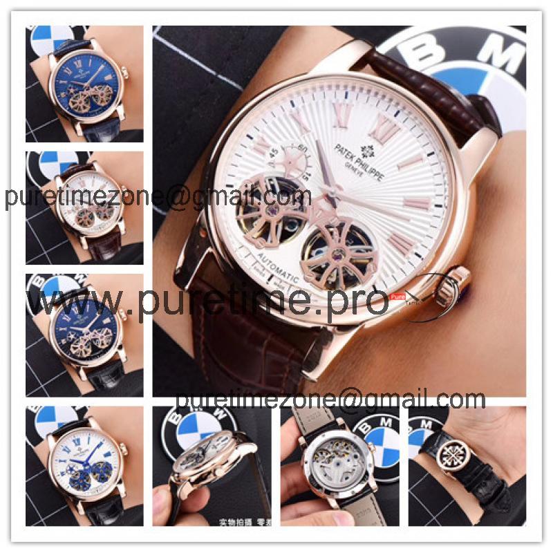 Replica Grand Complications A21j Automatic Movement Mens Watch White Double tourbillon Dial Leather Strap A E63