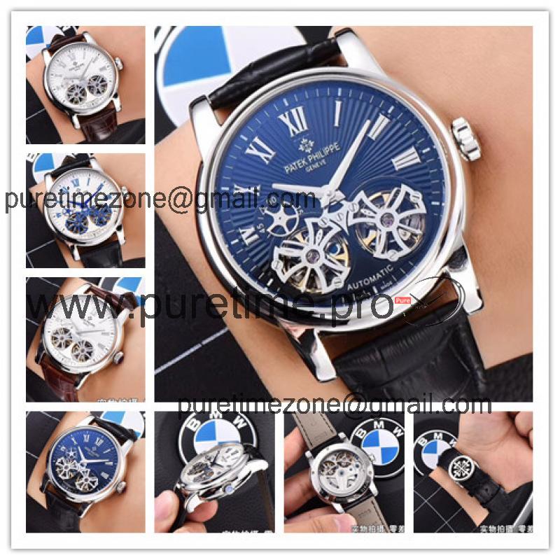 Replica Grand Complications A21j Automatic Movement Mens Watch Black Double tourbillon Dial Leather Strap B E63