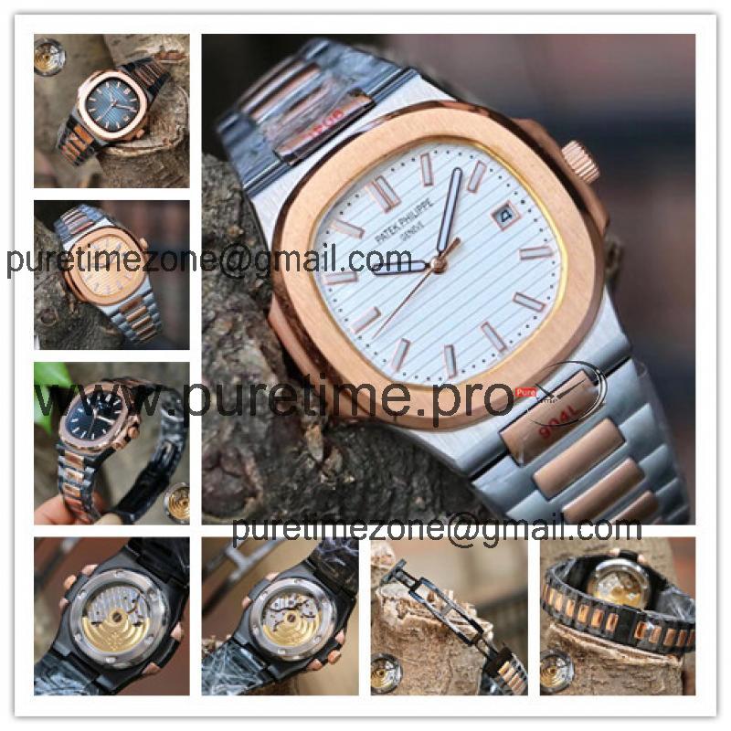 Replica Nautilus 324 Automatic Movement Mens Watch White Dial Two Tone Rose Gold B E64