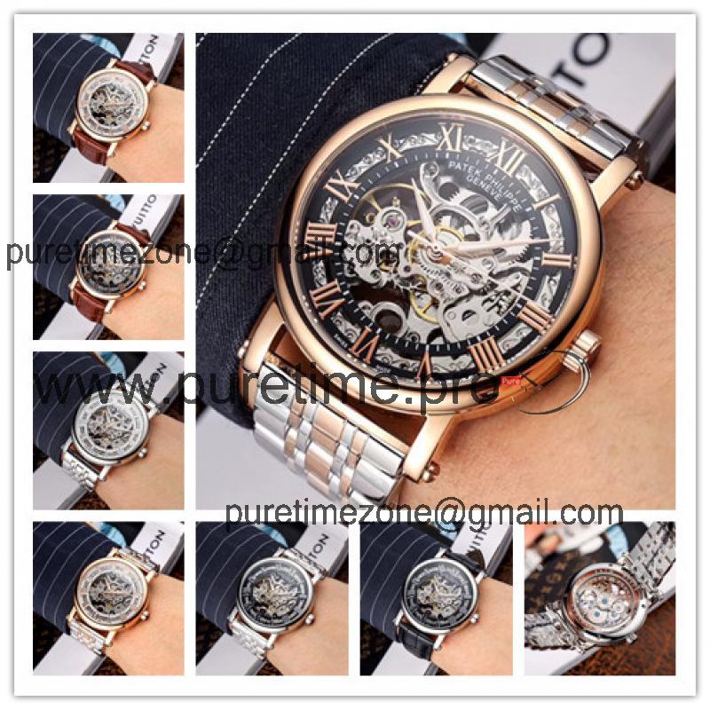 Replica Grand Complications A21j Automatic Movement Mens Watch Skeleton Dial Two Tone Rose Gold E69