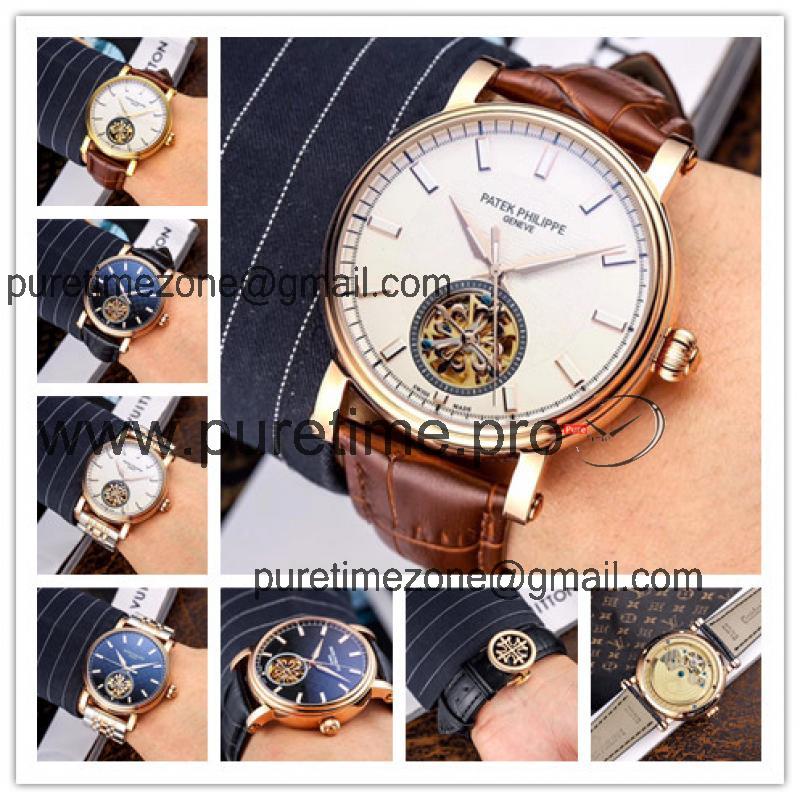 Replica Grand Complications A21j Automatic Movement Mens Watch White tourbillon Dial Leather Strap A E70