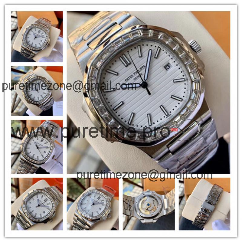 Replica Nautilus A21j Automatic Movement Mens Watch White Dial Diamonds Case Stainless Steel E74