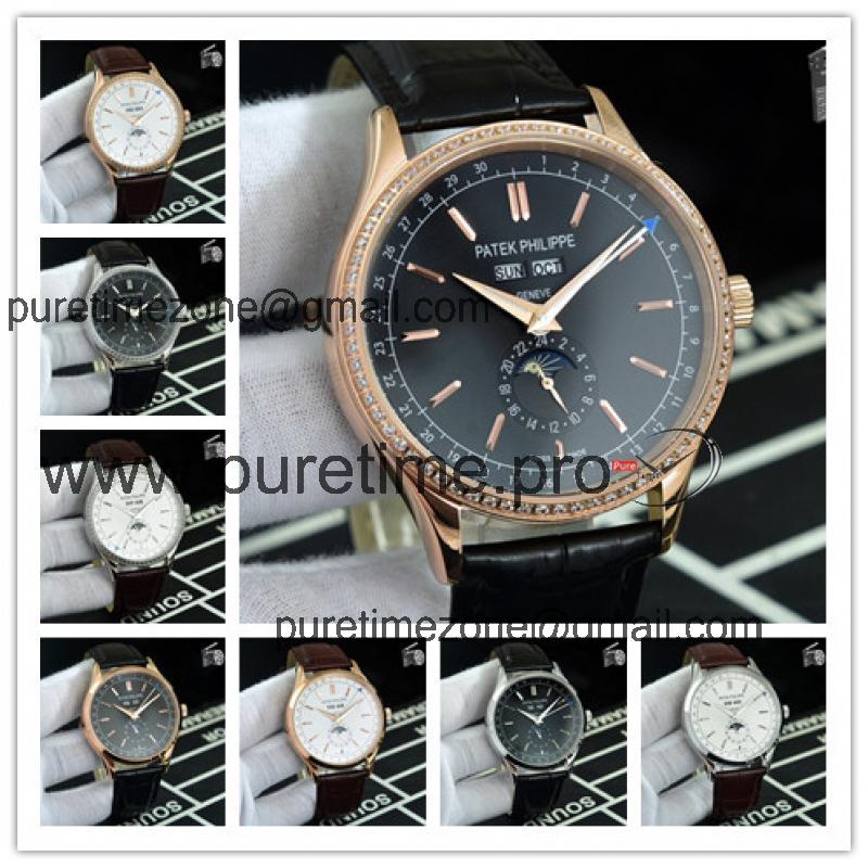 Replica Grand Complications A21j Automatic Movement Mens Watch Black Dial Diamonds Case Leather Strap E76