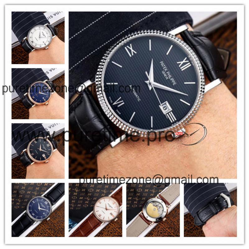 Replica Calatrava A21j Automatic Movement Mens Watch Black Dial Leather Strap E77