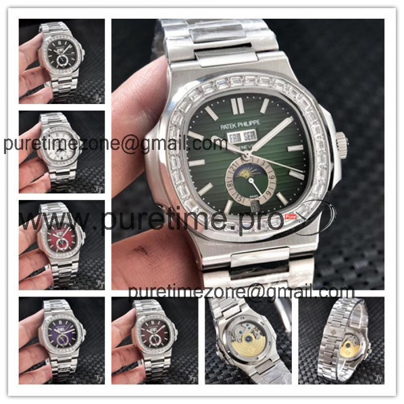 Replica Nautilus A2813 Automatic Movement Mens Watch Green Dial Diamonds Case Stainless Steel A E79