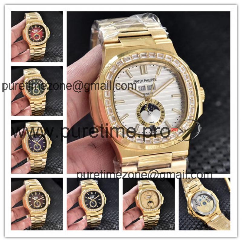 Replica Nautilus A2813 Automatic Movement Mens Watch White Dial Diamonds Case Yellow Gold B E79