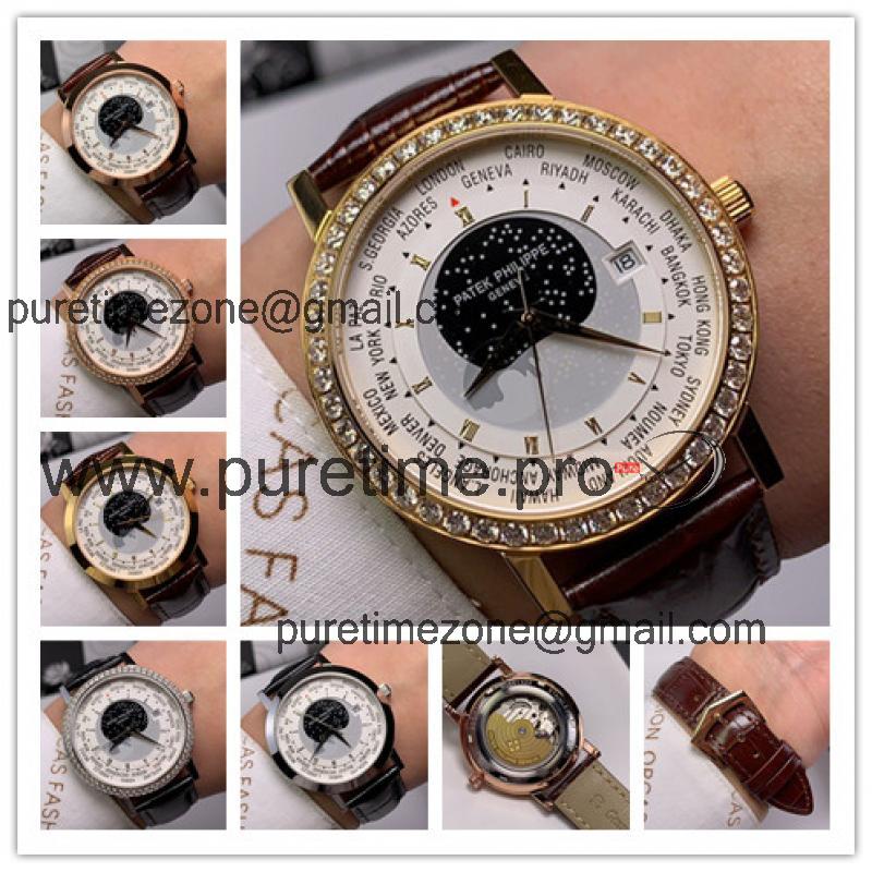 Replica Grand Complications Japan Miyota 8215 Automatic Mens Watch White Dial Diamonds Case Leather Strap E86