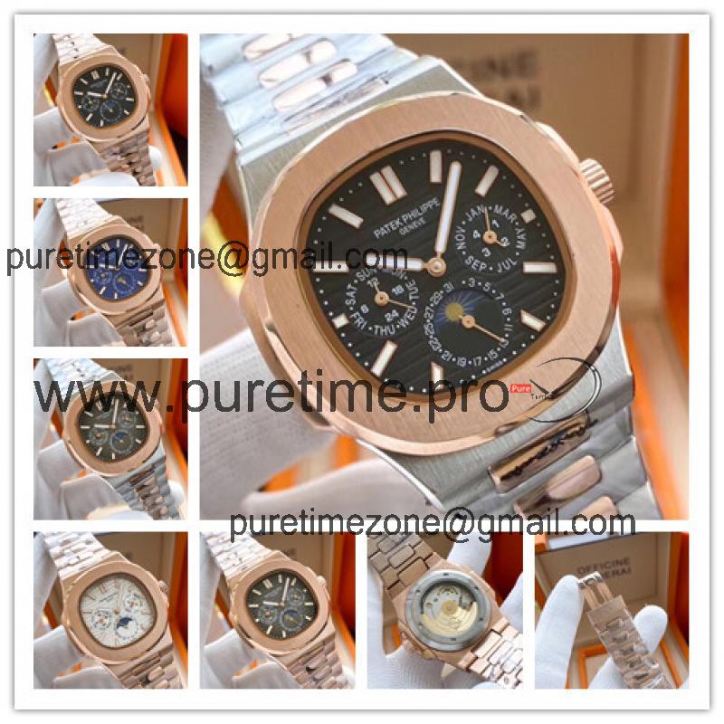 Replica Nautilus A21j Automatic Movement Mens Watch Black Dial Two Tone Rose Gold D E130