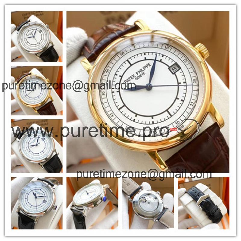 Replica Calatrava Japan Miyota 8215 Automatic Movement Mens Watch White Dial Leather Strap E133