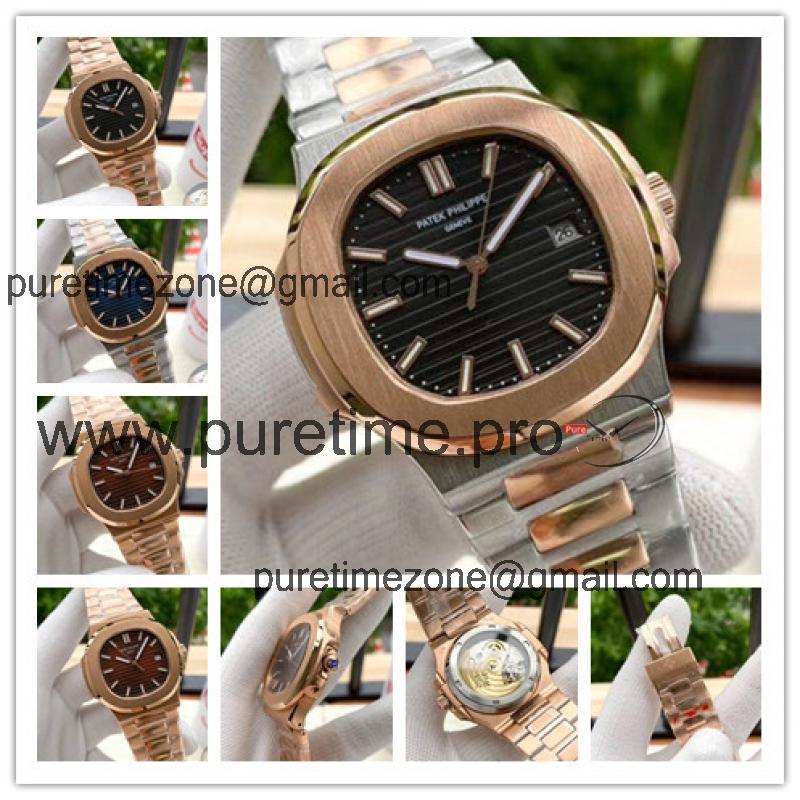 Replica Nautilus A21j Automatic Movement Mens Watch Black Dial Two Tone Rose Gold D E145