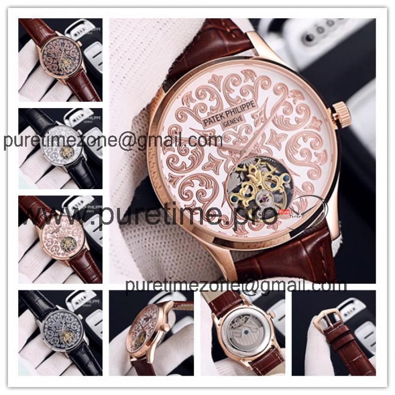 Replica Grand Complications A21j Automatic Movement Mens Watch Tourbillon Dial Leather Strap A E149