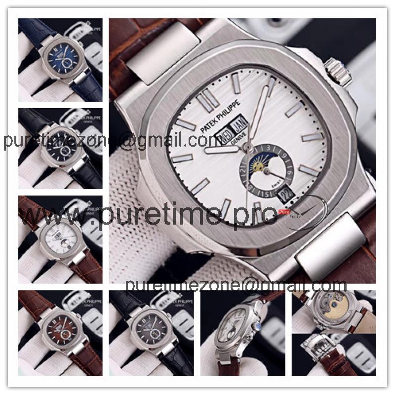 Replica Nautilus A21j Automatic Movement Mens Watch White Dial Leather Strap D E151