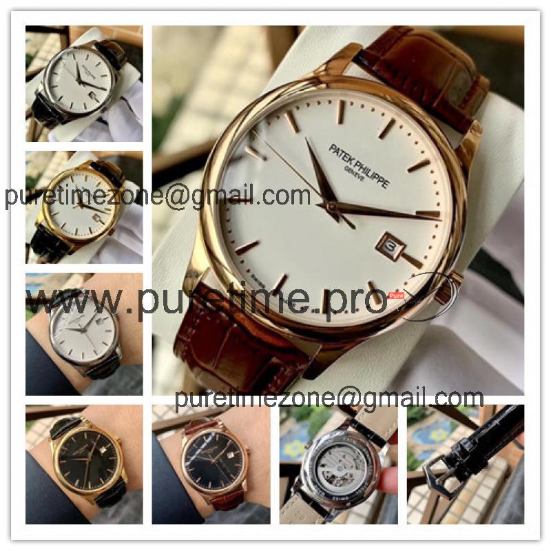 Replica Calatrava Japan Miyota 821A Automatic Movement Mens Watch White Dial Leather Strap E153