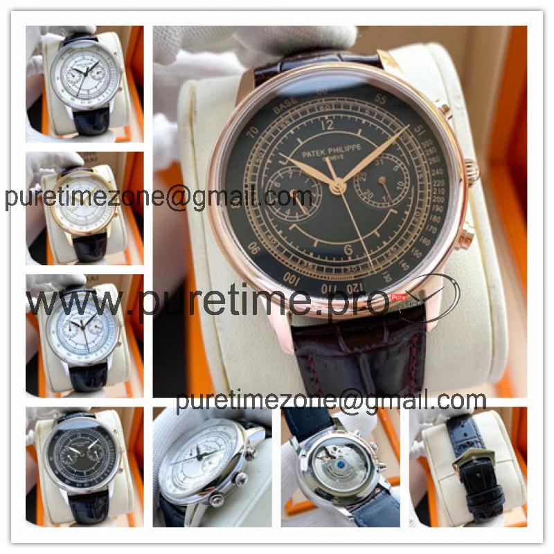 Replica Grand Complications A21j Automatic Movement Mens Watch Black Dial Leather Strap E161