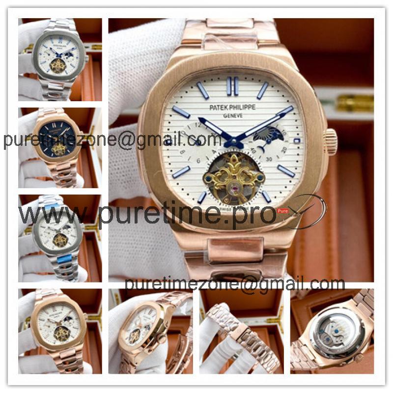 Replica Nautilus A21j Automatic Movement Mens Watch White Tourbillon Dial Rose Gold B E180