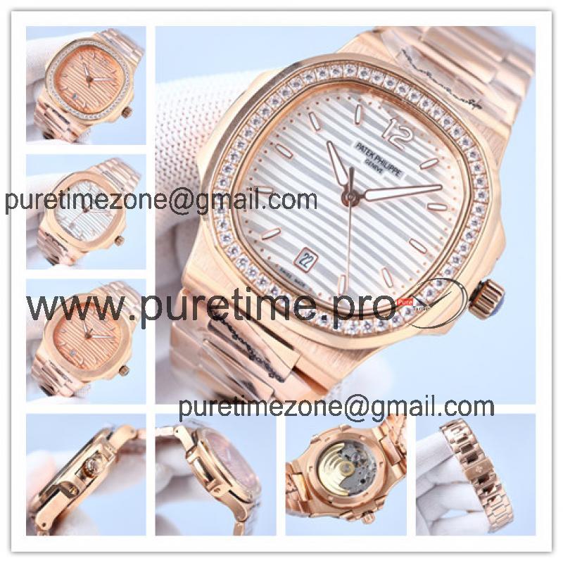 Replica Nautilus Japan Miyota 8215 Automatic Mens Watch Silver Dial Diamonds Case Rose Gold A E213