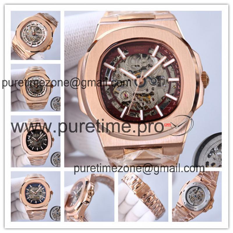 Replica Nautilus A21j Automatic Movement Mens Watch Skeleton Dial Rose Gold E214