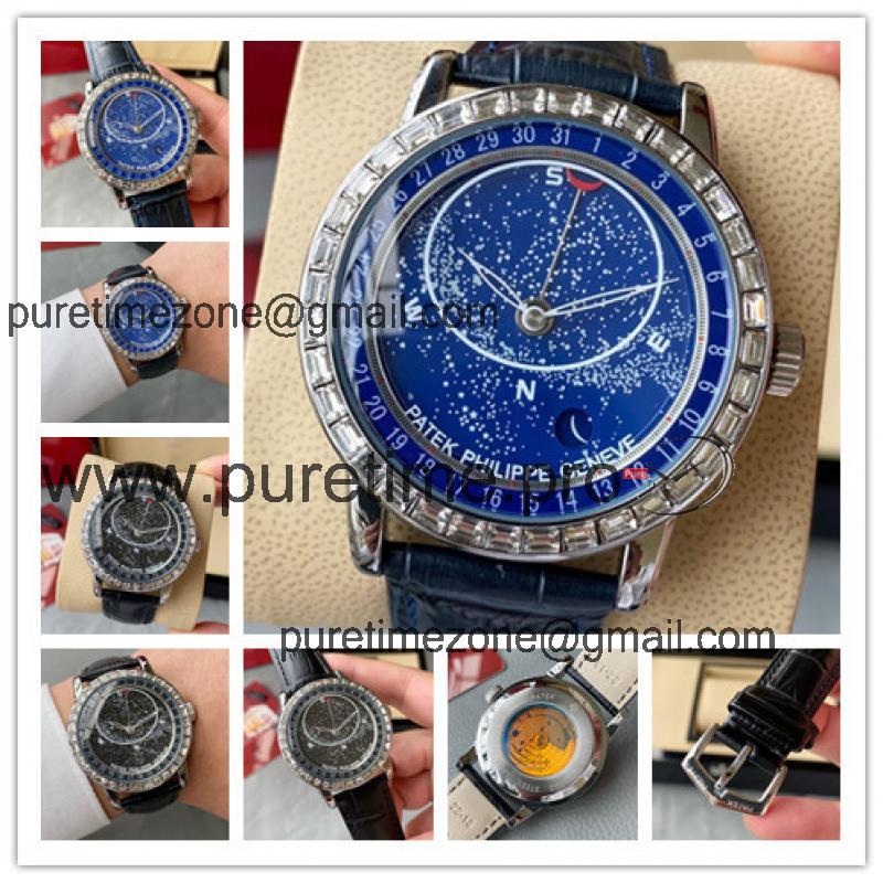 Replica Grand Complications Japan Miyota 8215 Automatic Mens Watch Starry Sky Dial Diamonds Case Leather Strap A E222