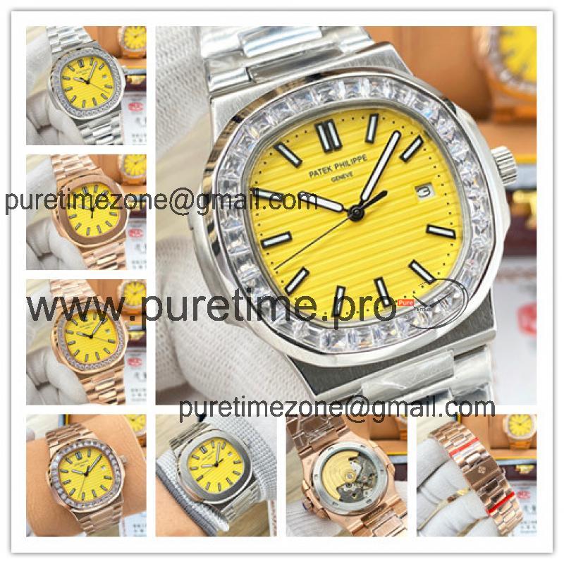 Replica Nautilus A21j Automatic Movement Mens Watch Yellow Dial Diamonds Case Stainless Steel E227