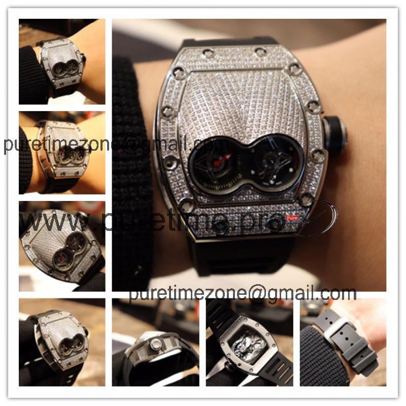 Replica RM053 Japan Quartz Movement Mens Watch Full Diamonds Dial Rubber Strap E09