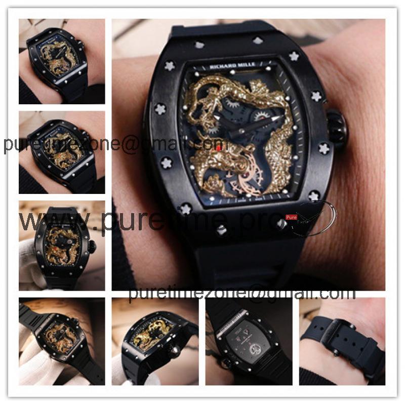 Replica RM052-2 6T51Automatic Movement Mens Watch Skeleton Dial Rubber Strap E19