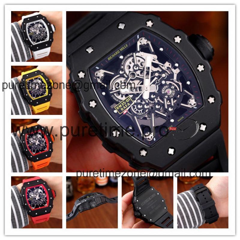 Replica RM35-01 A21j Automatic Movement Mens Watch Skeleton Dial Rubber Strap B E28