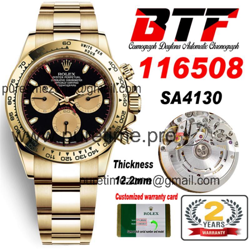 Daytona 116508 SA4130 Automatic Chronograph Mens Watch Best Edition BTF YG Black Gold Dial 904L SS Bracelet CHS